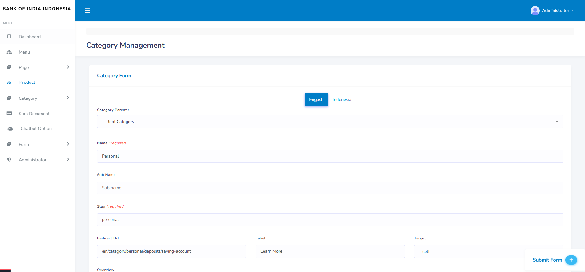 Content Management System admin panel